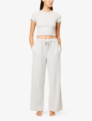 Lounge Underwear Womens Grey Waffle Wide-leg Stretch-woven Trousers In Grey