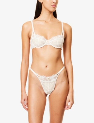 LOUNGE UNDERWEAR: Bridal Candice Embroidered Satin And Mesh Thong
