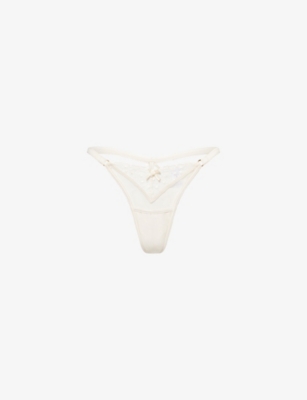 LOUNGE UNDERWEAR: Bridal Isabella Embroidered Satin And Mesh Thong