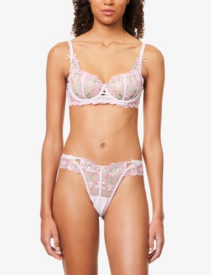 LOUNGE UNDERWEAR: Lucielle Floral-Embroidery Lace Thong