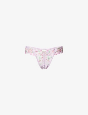 LOUNGE UNDERWEAR: Lucielle Floral-Embroidery Lace Thong