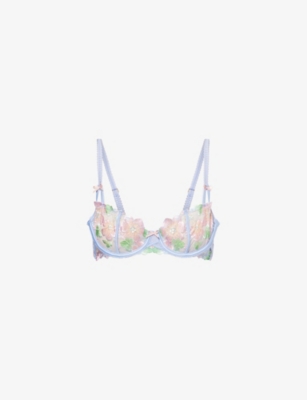 LOUNGE UNDERWEAR: Flora Plunge Embroidered Lace Bra