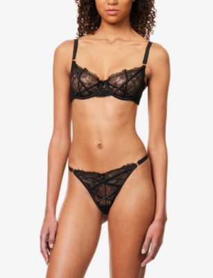 Lounge Underwear Womens Black Yasmine Balcony Underwired Lace Bra 34dd