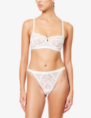 LOUNGE UNDERWEAR: Blossom-Print Underwired Lace Bra