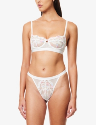 LOUNGE UNDERWEAR: Blossom-Print Lace Thong