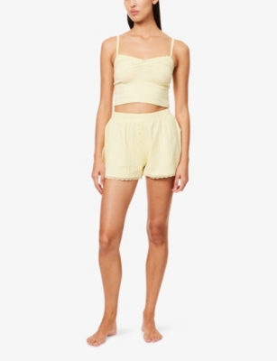 LOUNGE UNDERWEAR: Pointelle Cropped Stretch-Cotton Cami Pyjama Top