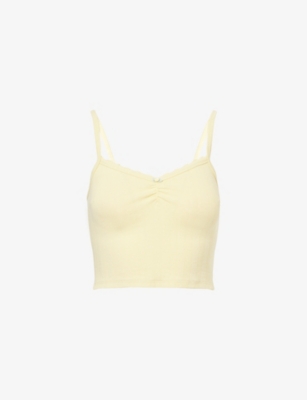 LOUNGE UNDERWEAR: Pointelle Cropped Stretch-Cotton Cami Pyjama Top
