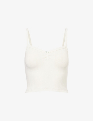 LOUNGE UNDERWEAR: Pointelle Cropped Stretch-Cotton Cami Pyjama Top