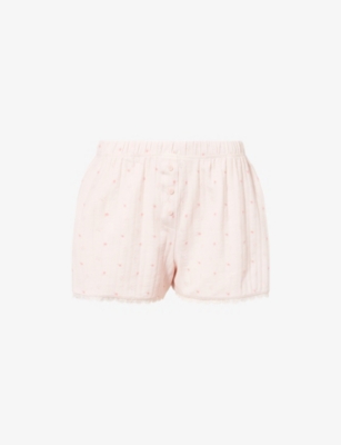 LOUNGE UNDERWEAR: Pointelle Floral-Print Mid-Rise Stretch-Cotton Pyjama Shorts
