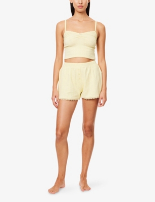 Shop Lounge Underwear Womens Lemon Pointelle Mid-rise Stretch-woven Pyjama Shorts Xs