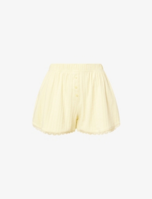 Shop Lounge Underwear Womens Lemon Pointelle Mid-rise Stretch-woven Pyjama Shorts Xs