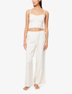 Shop Lounge Underwear Womens  Pointelle Straight-leg Mid-rise Stretch-woven Pyjama Bottoms