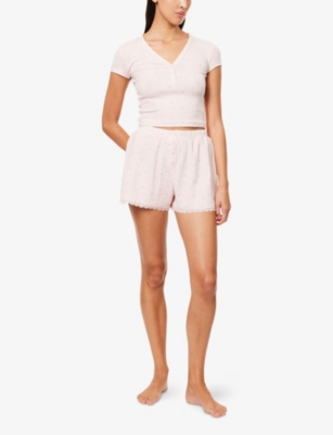LOUNGE UNDERWEAR: Pointelle Short-Sleeve Stretch-Cotton Pyjama Top