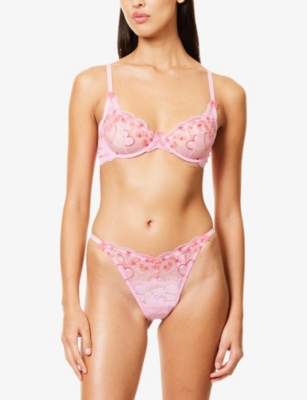 Lounge Underwear Womens Pink Gardenia Embroidered Underwired Plunge Balcony Bra In Pink