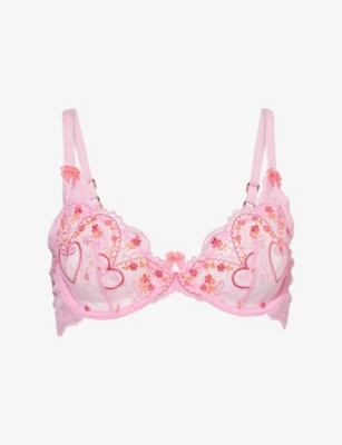 Lounge Underwear Womens Pink Gardenia Embroidered Underwired Plunge Balcony Bra In Pink