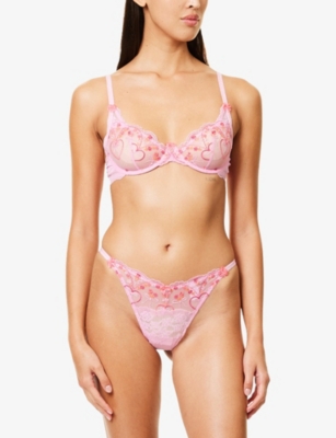 Lounge Womens  Underwear Gardenia Embroidered Mesh Thong In Pink