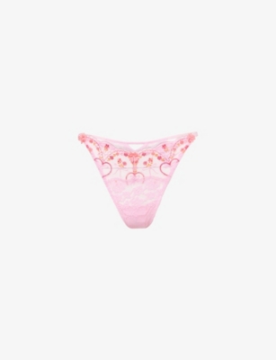 LOUNGE UNDERWEAR: Gardenia Embroidered Mesh Thong