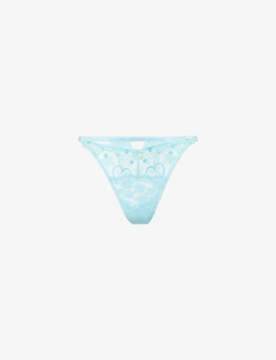 LOUNGE UNDERWEAR: Gardenia Embroidered Mesh Thong