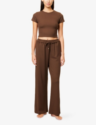 Lounge Underwear Womens Chocolate Waffle Baby Round-neck Stretch-woven T-shirt Xs In Chocolate