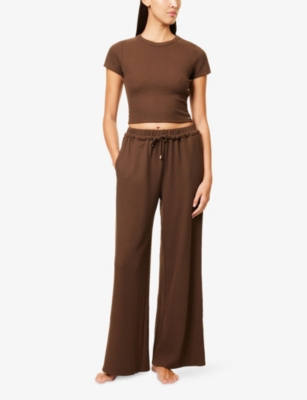 Lounge Underwear Womens Chocolate Waffle Wide-leg Stretch-woven Trousers In Chocolate