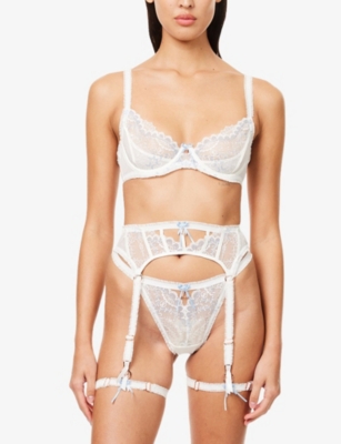 LOUNGE UNDERWEAR: Bridal Francesca Lace Thong and Suspender Set