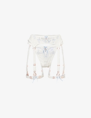 LOUNGE UNDERWEAR: Bridal Francesca Lace Thong and Suspender Set