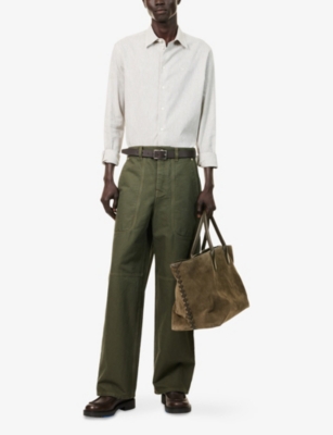 Brand-Embroidery Curved-Hem Linen And Cotton Shirt