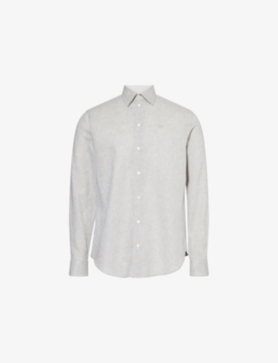 Brand-Embroidery Curved-Hem Linen And Cotton Shirt