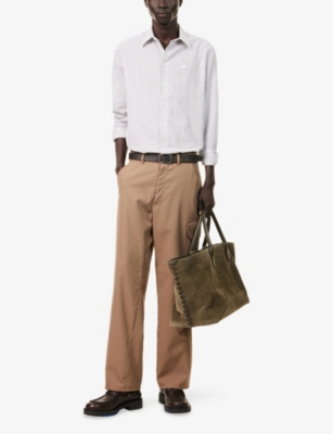 EMPORIO ARMANI: Striped Brand-Embroidery Linen And Cotton Shirt