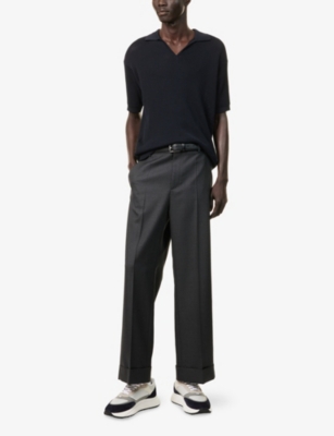 EMPORIO ARMANI: Textured V-Neck Cotton-Knit Polo Shirt