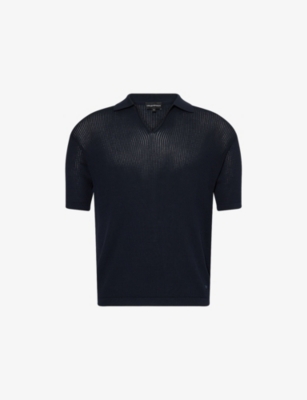 EMPORIO ARMANI: Textured V-Neck Cotton-Knit Polo Shirt