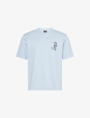 Emporio Armani Mens Subdued Blue Seahorse Crewneck Cotton-jersey T-shirt In Blue
