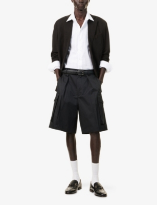 EMPORIO ARMANI: Brand-Embroidery Curved-Hem Linen And Cotton Shirt