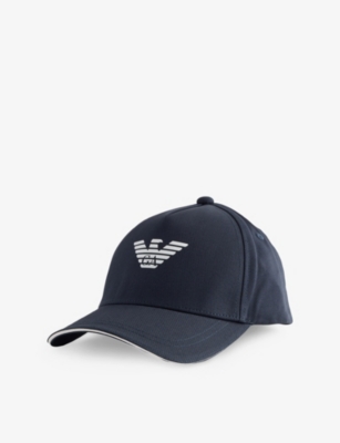 Emporio Armani Mens Blu Navy Brand Logo-print Cotton Cap