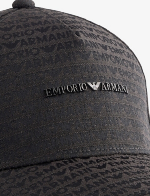 Shop Emporio Armani Mens Bristol Black Jacquard-print Brand Plaque Cotton Cap