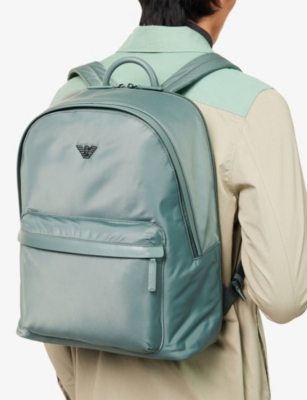 Emporio Armani Mens Log-embellished Nylon Backpack Balsam Green