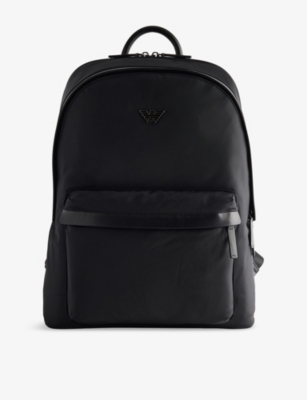 Emporio Armani Mens Logo-embellished Nylon Backpack Black Beauty