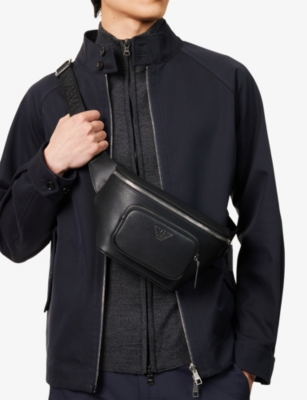 Emporio Armani Mens ;log-embellished Saffiano-leather Belt Bag Black