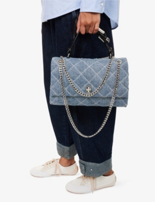 Marc Jacobs Womens Light Wash Indigo The Quilted Dual Convertible Denim Shoulder Bag