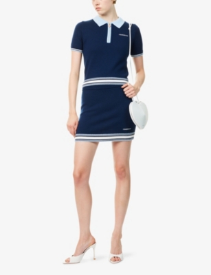 Casablanca Wool Skirt With Stripe Detail And Elastic Waist In Blue