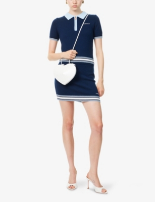 Casablanca Striped Collar Tennis Polo In Blue