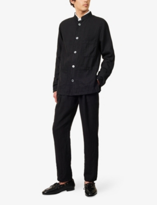OSCAR JACOBSON: Hannu Stand-Collar Linen Shirt Jacket