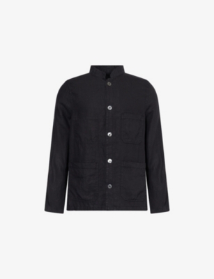 Oscar Jacobson Mens Hannu Stand-collar Linen Shirt Jacket Black