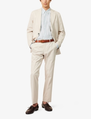 Oscar Jacobson Mens Regular-fit Striped Linen Shirt Laurel Green