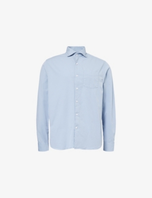Oscar Jacobson Mens Regular-fit Long-sleeve Cotton-twill Shirt Smog Blue