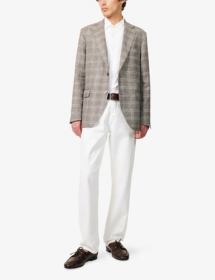 OSCAR JACOBSON: Fogerty Check Wool-Linen Blazer