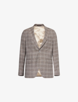 Oscar Jacobson Mens Fogerty Check Wool-linen Blazer Pebble Beige