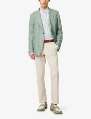OSCAR JACOBSON MENS LAUREL GREEN FERRY PATCH-POCKET SOFT WOVEN BLAZER 