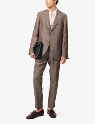 Oscar Jacobson Mens Ferry Soft Linen Blazer Dusk Brown