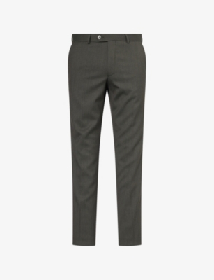 Oscar Jacobson Mens Battle Green Denz Tapered Wool Trousers